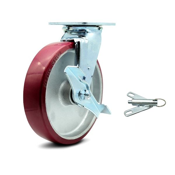 8 Inch Poly on Aluminum Caster with Ball Bearing and Brake/Swivel Lock SCC